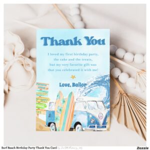 Surf Beach Birthday Party Thank You Card