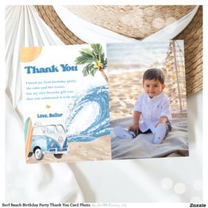 Surf Beach Birthday Party Thank You Card Photo