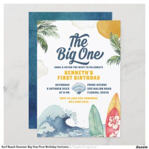 Surf Beach Summer Big One First Birthday Invitatio Invitation