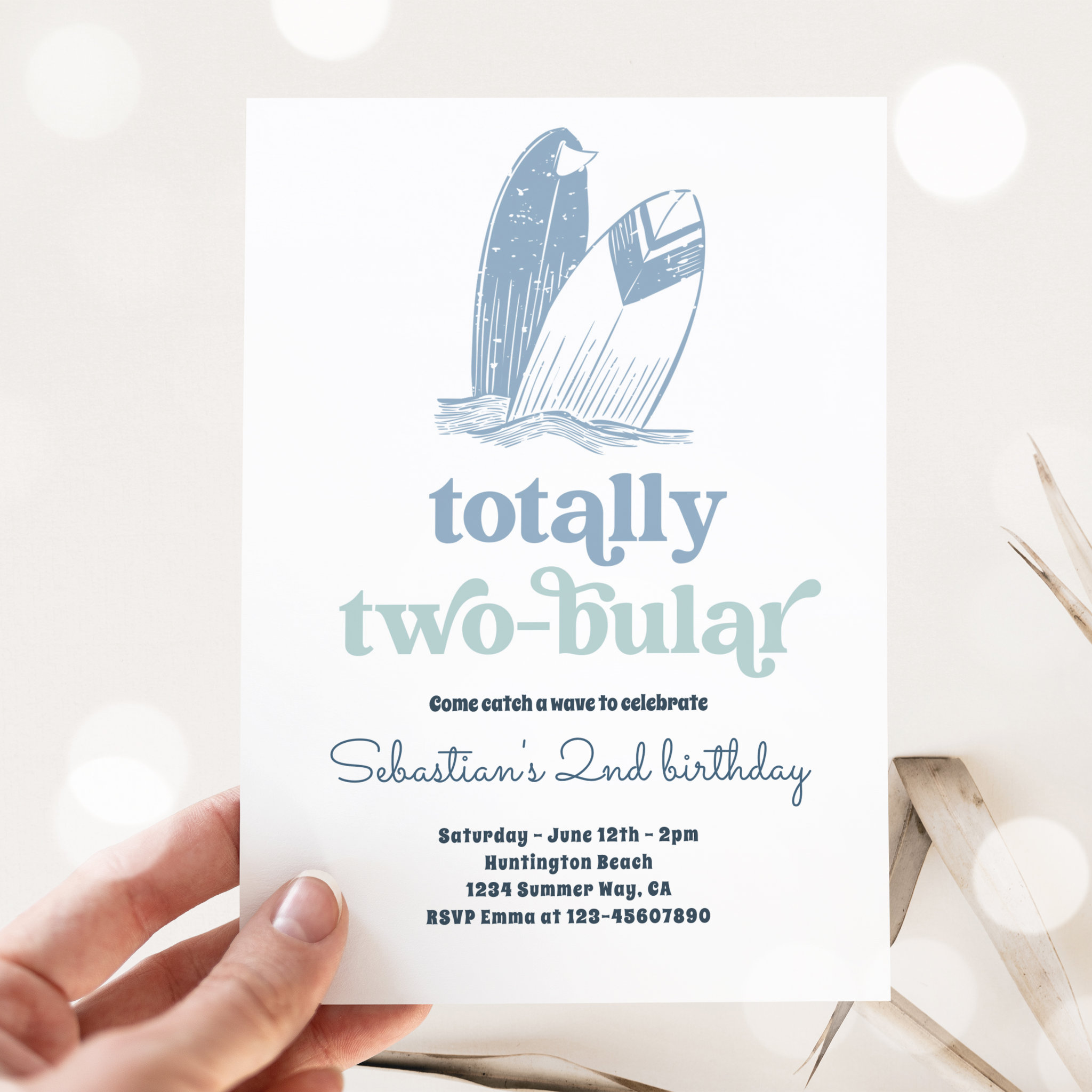 Surf Totally Two-bular Surf 2nd Birthday Party Invitation