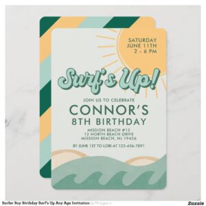 Surfer Boy Birthday Surf's Up Any Age Invitation
