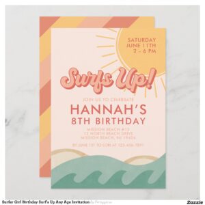 Surfer Girl Birthday Surf's Up Any Age Invitation
