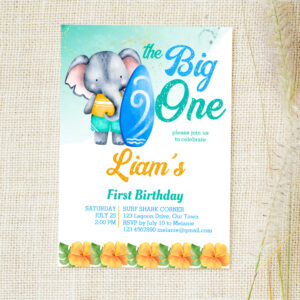 Surfing beach ocean tropical summer birthday invitation