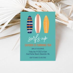 Surfs Up BOY Surfboard beach Birthday Party Invitation