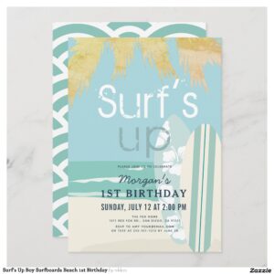 Surf's Up Boy Surfboards Beach 1st Birthday Invitation