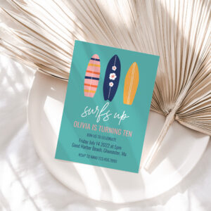 Surfs Up Girl Surfboard beach Birthday Party Invit Invitation