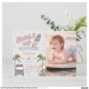 Surf's Up Ocean Birthday Photo Invitation Card