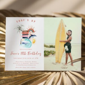 Surf's Up Retro Summer Surf Birthday Invitation