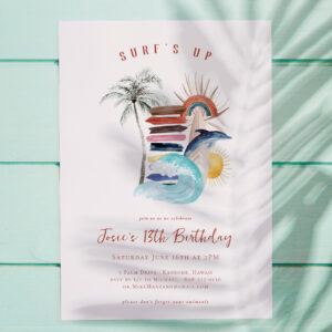Surf's Up Retro Summer Surf Birthday Invitation