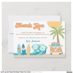 Surf's up Surf Beach Birthday Thank You Cards