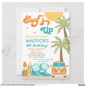 Surf's up Surf Beach Surfs Birthday Invitation