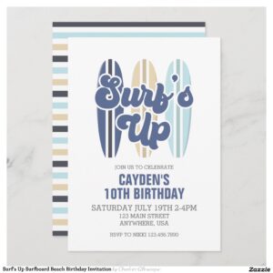 Surf's Up Surfboard Beach Birthday Invitation