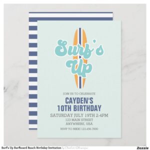 Surf's Up Surfboard Beach Birthday Invitation