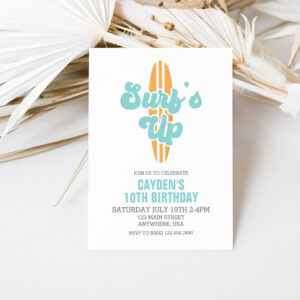 Surf's Up Surfboard Beach Birthday Invitation