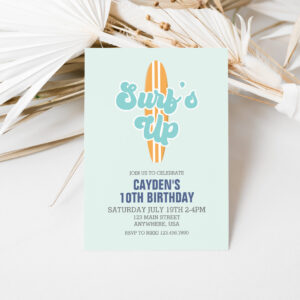Surf's Up Surfboard Beach Birthday Invitation