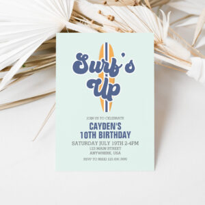Surf's Up Surfboard Beach Birthday Invitation