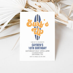 Surf's Up Surfboard Beach Birthday Invitation