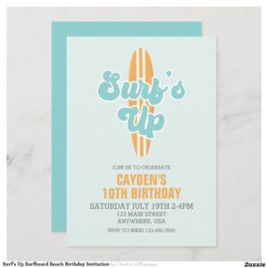 Surf's Up Surfboard Beach Birthday Invitation