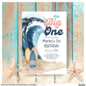 Surf's Up The Big One Beach Baby 1st Birthday Invitation