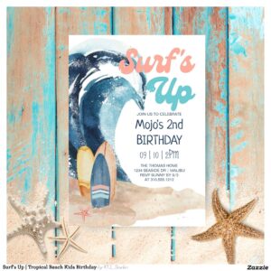 Surf's Up Tropical Beach Kids Birthday Invitation