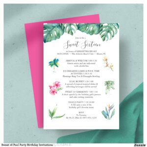 Sweet 16 Pool Party Birthday Invitations