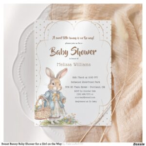 Sweet Bunny Baby Shower for a Girl on the Way Invitation