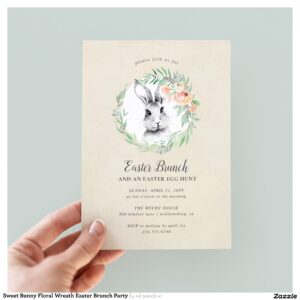 Sweet Bunny Floral Wreath Easter Brunch Party Invitation