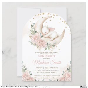 Sweet Bunny Pink Blush Floral Baby Shower Arch Invitation
