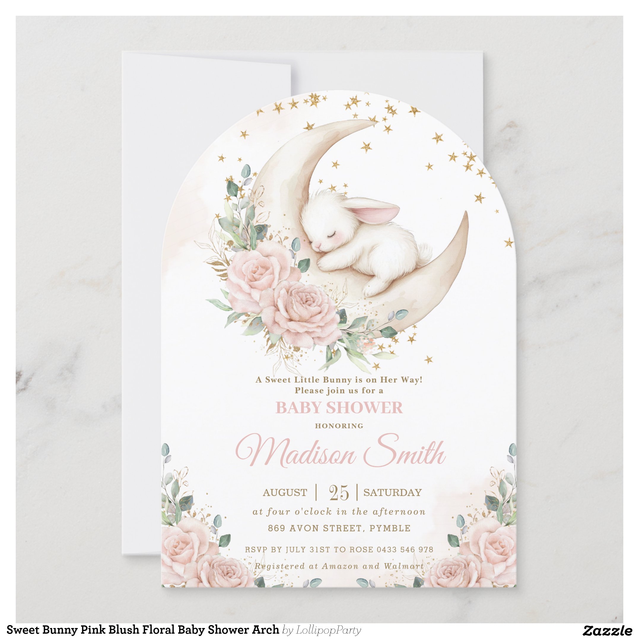 Sweet Bunny Pink Blush Floral Baby Shower Arch Invitation