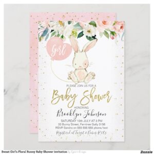 Sweet Girl's Floral Bunny Baby Shower invitation