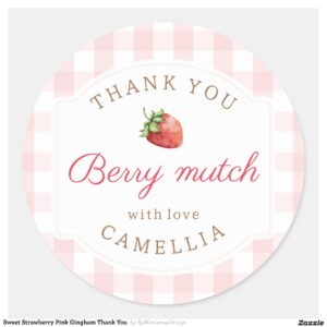 Sweet Strawberry Pink Gingham Thank You Classic Round Sticker