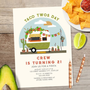 Taco Twosday 2nd Birthday Invitation Green Camper