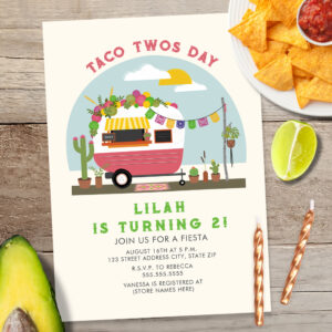 Taco Twosday Girls 2nd Birthday Invitation Pink