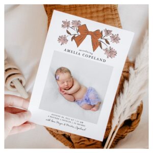 Terracotta Bow Baby Photo Birth Announcement