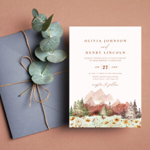 Terracotta Rustic Wedding Mountain Wildflower Invitation