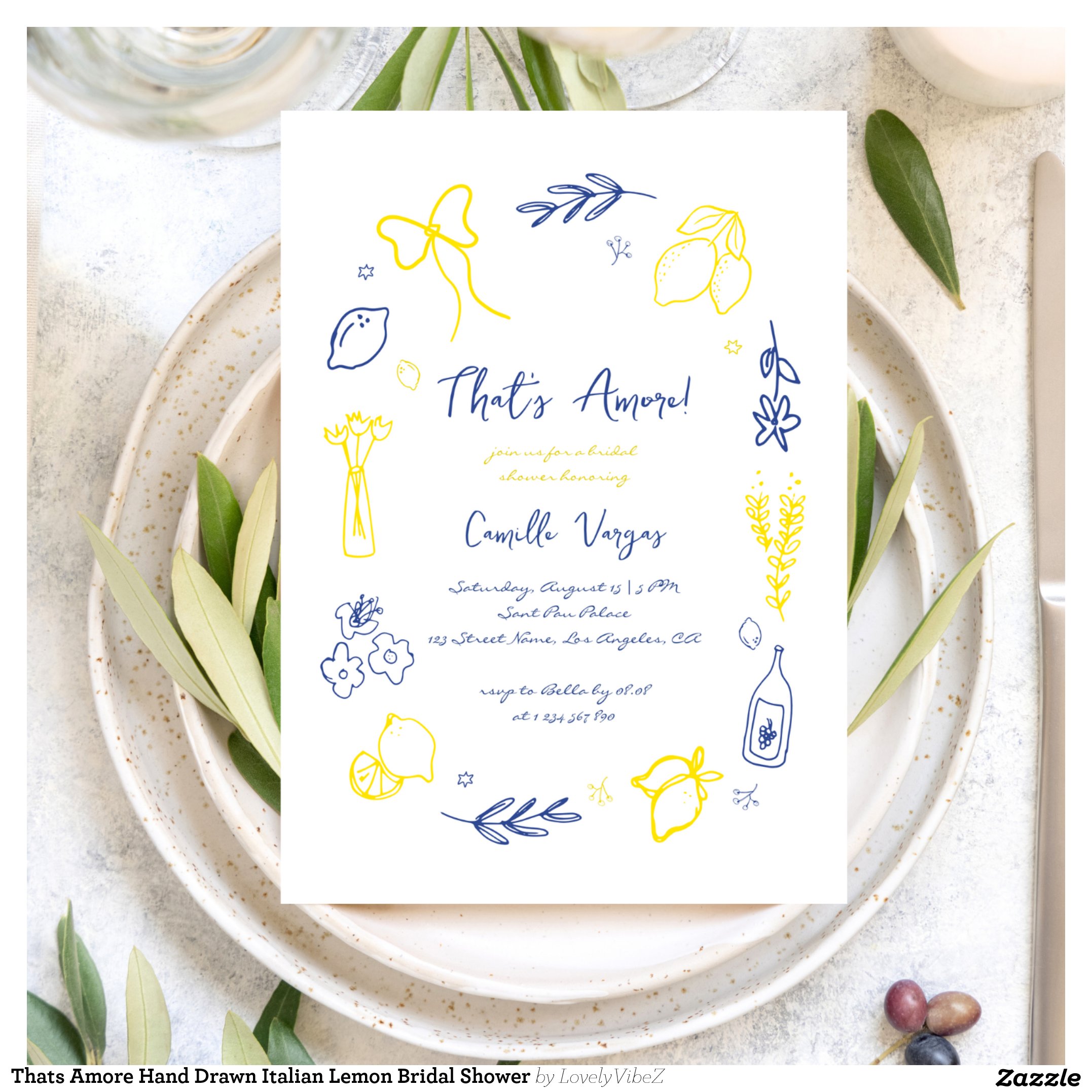 Thats Amore Hand Drawn Italian Lemon Bridal Shower Invitation