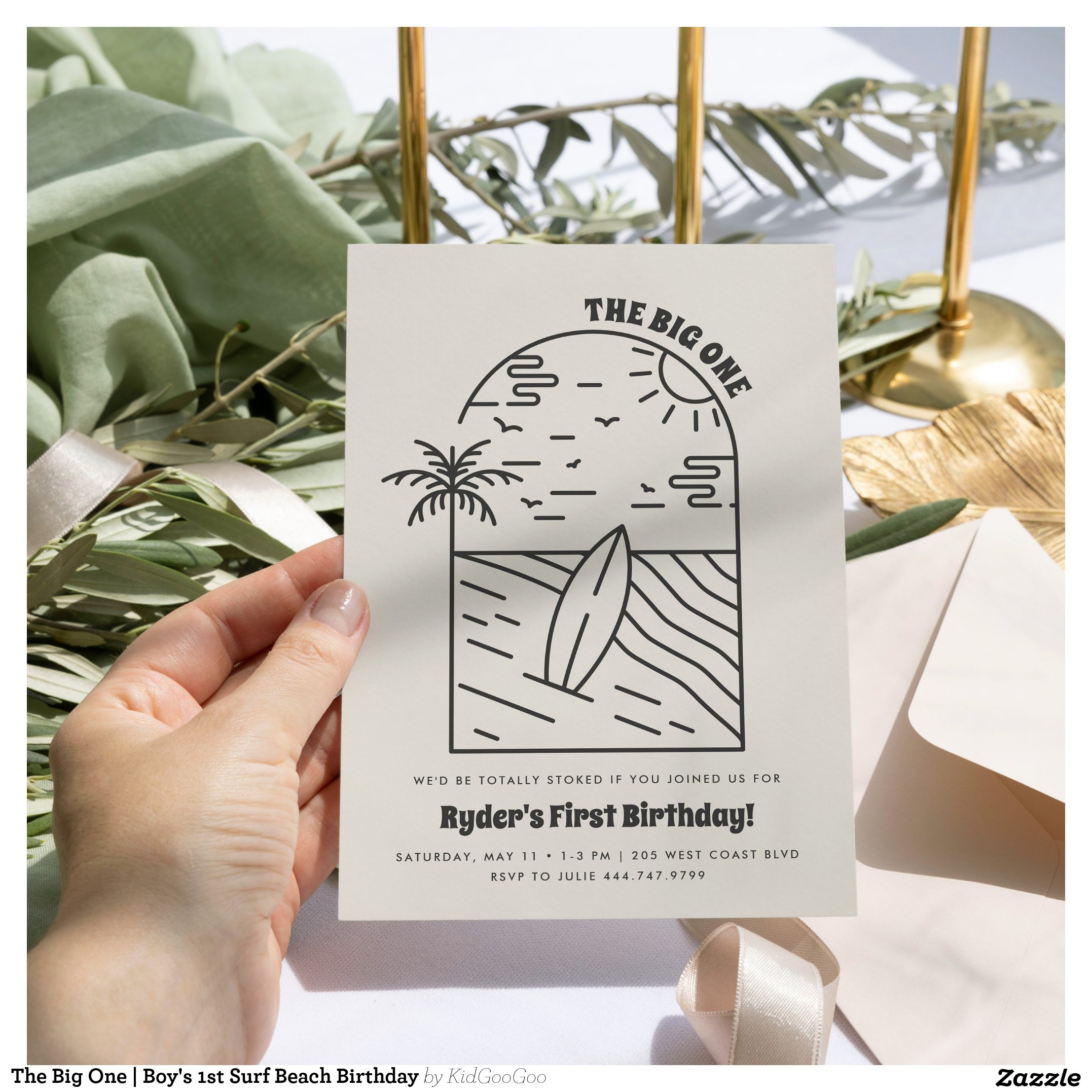 The Big One Boy's 1st Surf Beach Birthday Invitation