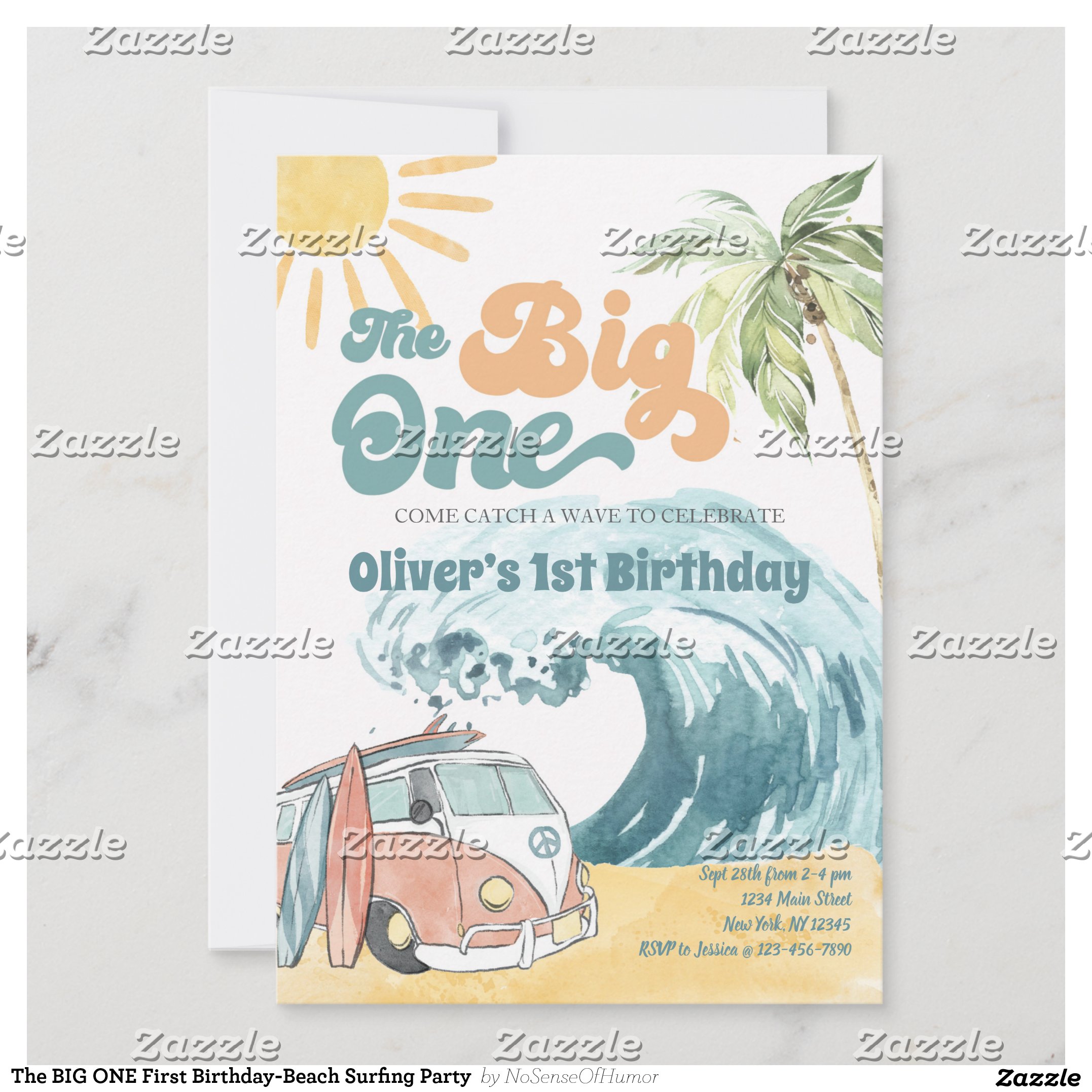 The BIG ONE First Birthday-Beach Surfing Party Invitation