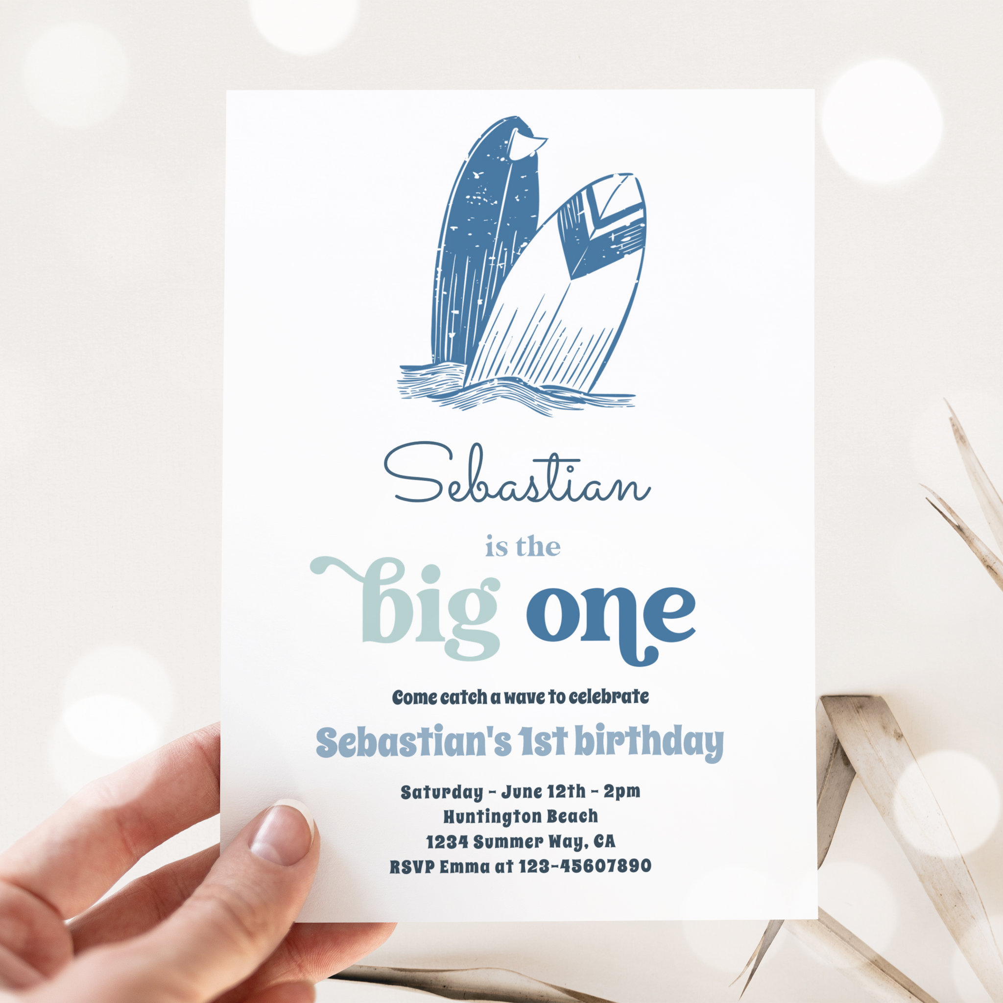 The Big One Modern Surf 1st Birthday Beach Party Invitation