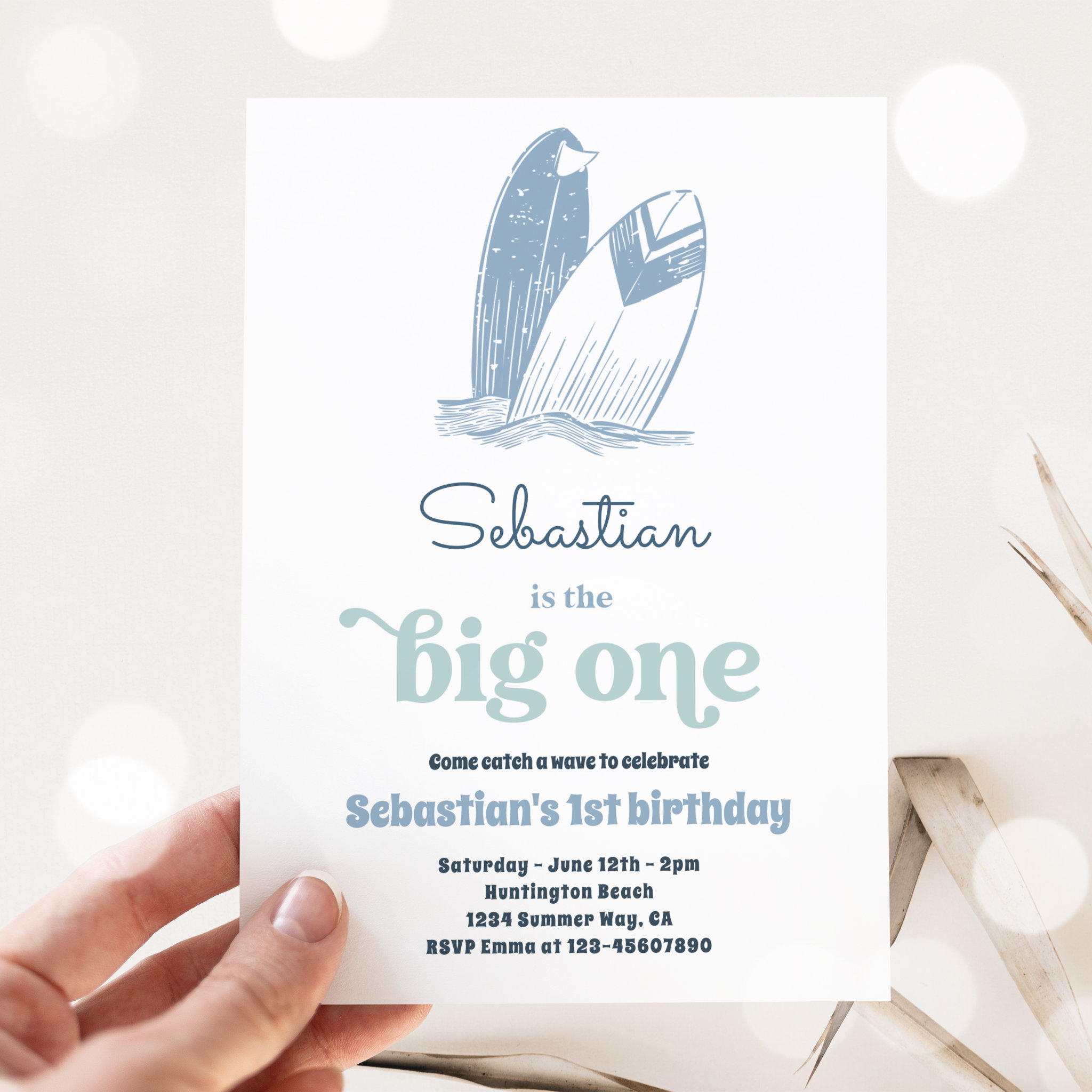 The Big One Modern Surf 1st Birthday Beach Party Invitation