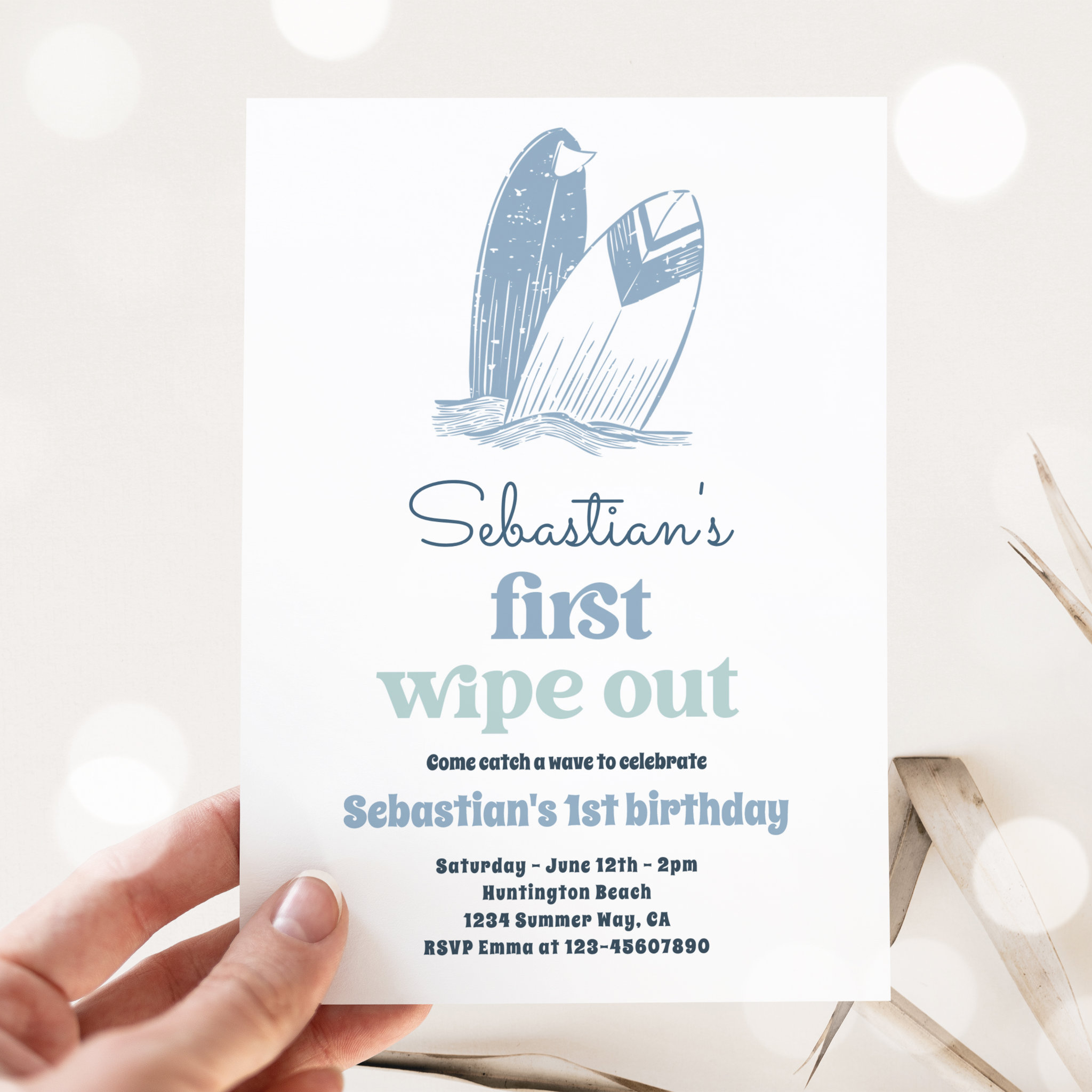 The Big One Modern Surf 1st Birthday Beach Party Invitation