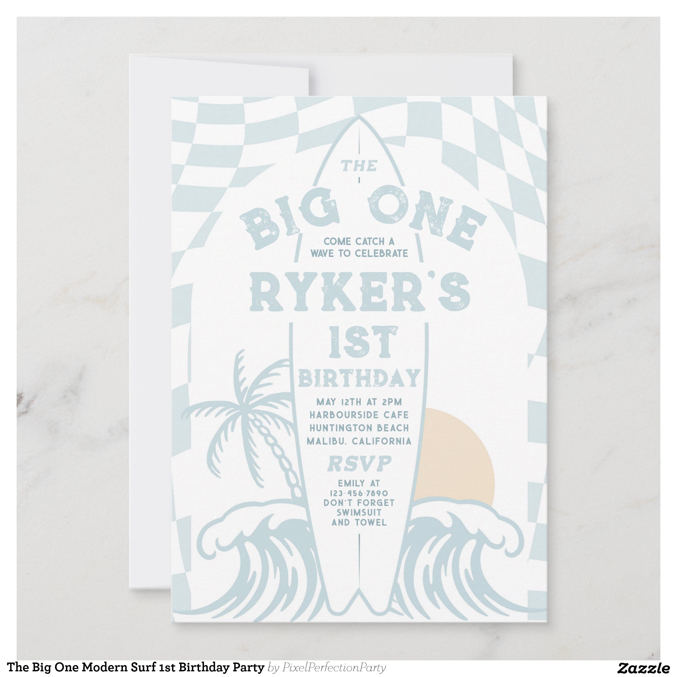 The Big One Modern Surf 1st Birthday Party Invitation