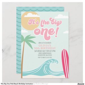 The Big One Pink Beach Birthday Invitation