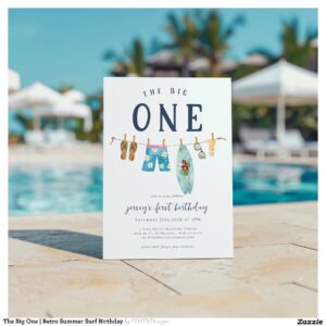 The Big One Retro Summer Surf Birthday Invitation