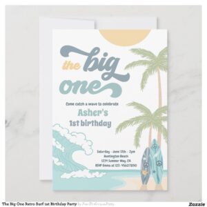 The Big One Retro Surf 1st Birthday Party Invitation