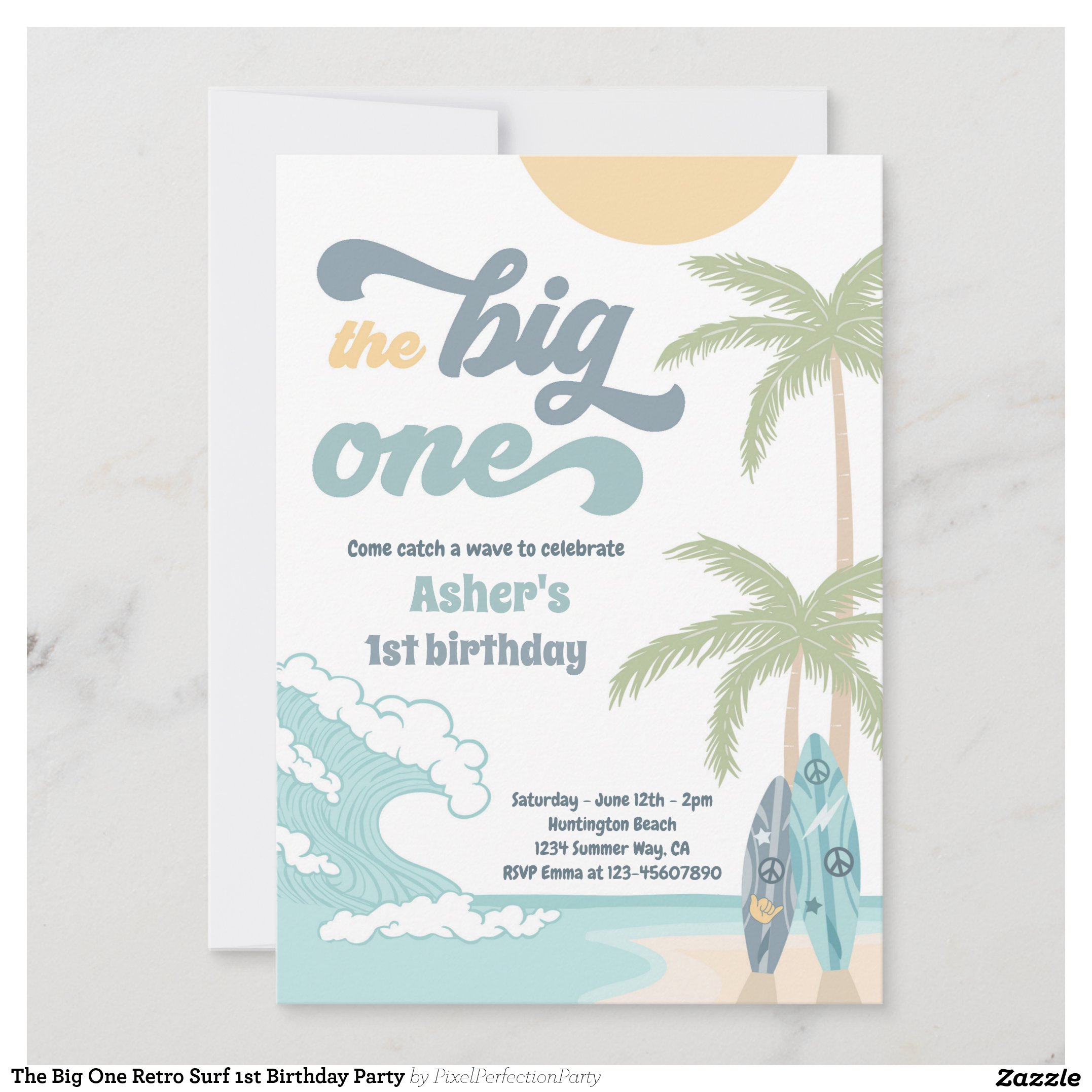 The Big One Retro Surf 1st Birthday Party Invitation