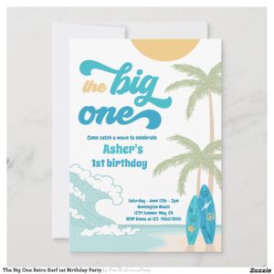 The Big One Retro Surf 1st Birthday Party Invitation