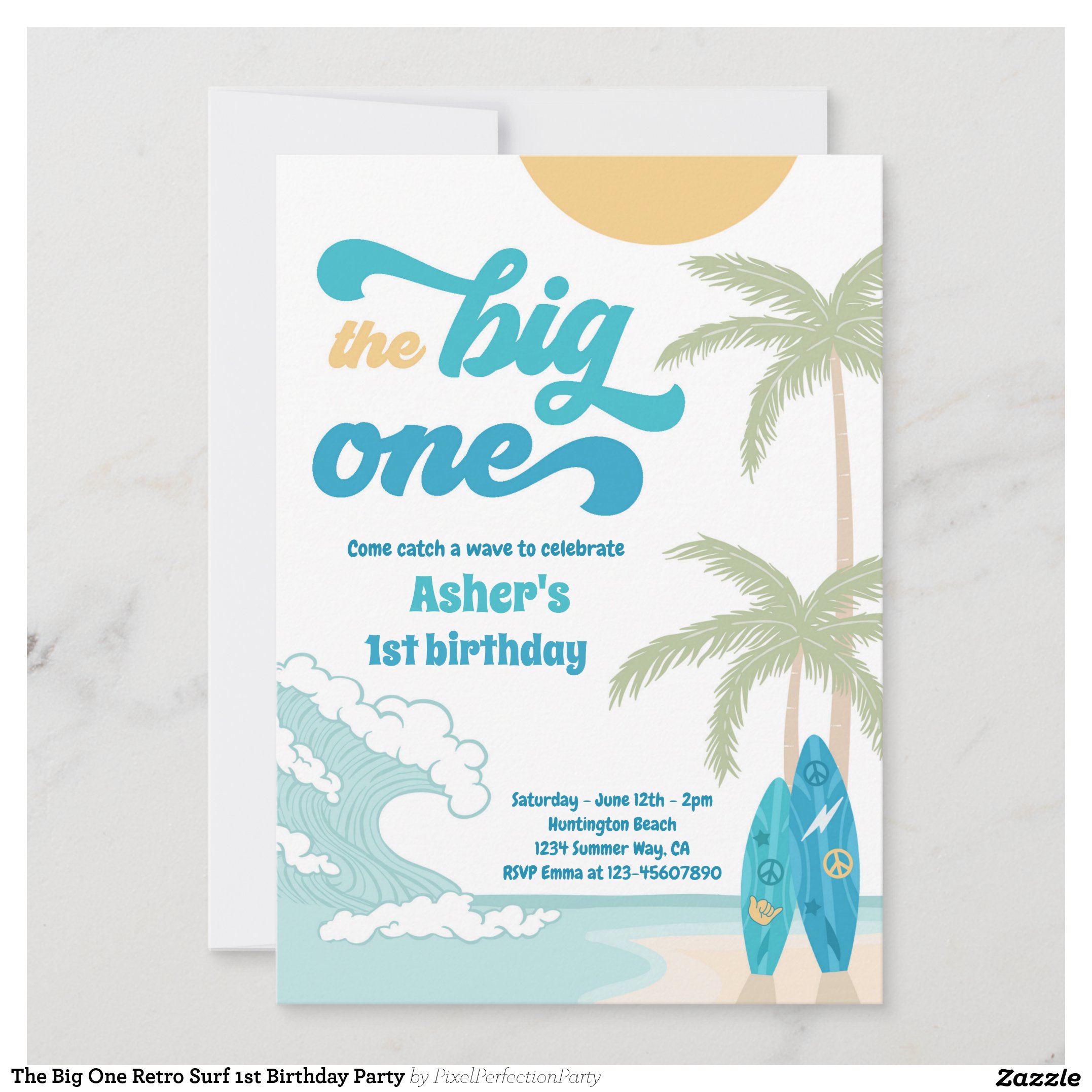 The Big One Retro Surf 1st Birthday Party Invitation