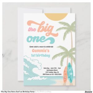 The Big One Retro Surf 1st Birthday Party Invitation