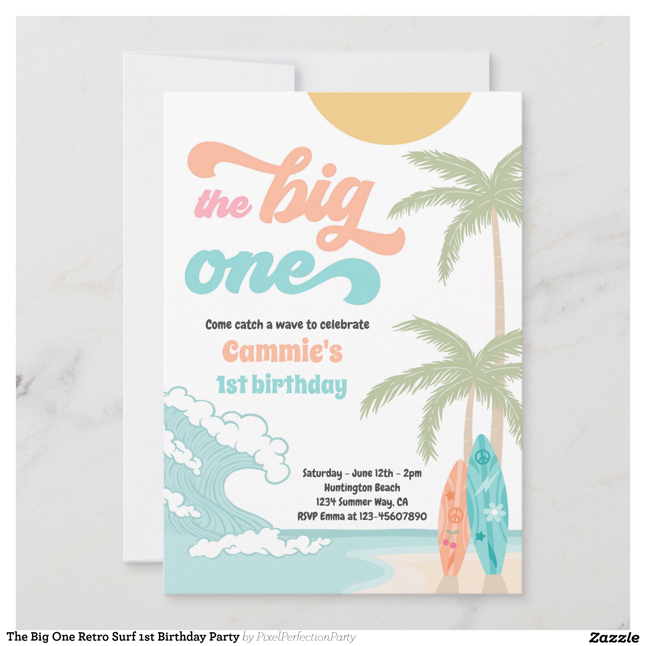 The Big One Retro Surf 1st Birthday Party Invitation